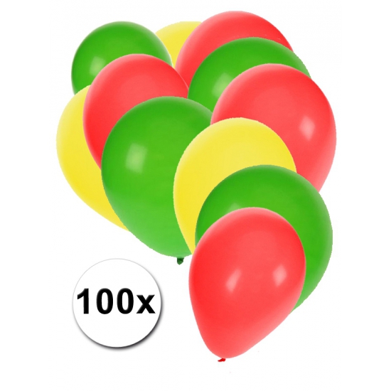 Image of 100 Ballonnen rood/geel/groen