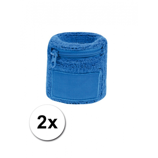 Image of 2x Blauw zweetbandje voor de pols met rits