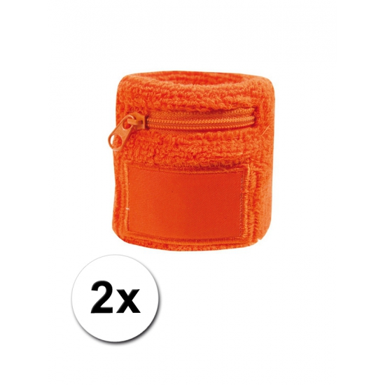Image of 2x Oranje zweetbandje voor de pols met rits