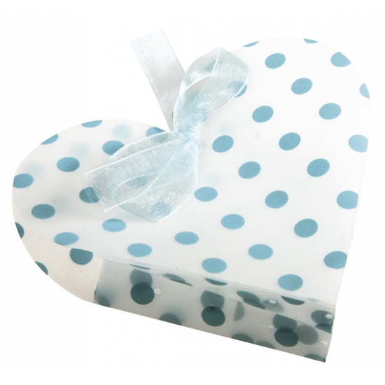 Image of 4 geschenkdoosjes wit hart met blauwe stippen