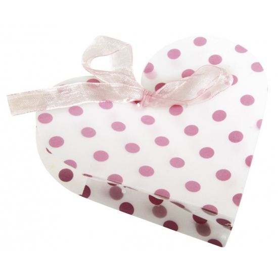 Image of 4 geschenkdoosjes wit hart met roze stippen