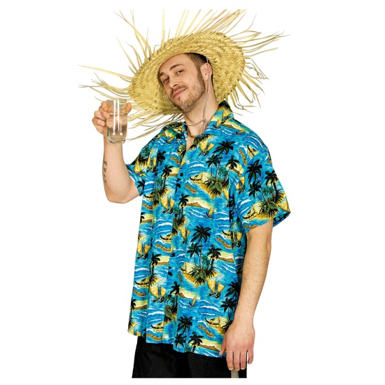 Image of Blauw hawai shirt met palmbomen