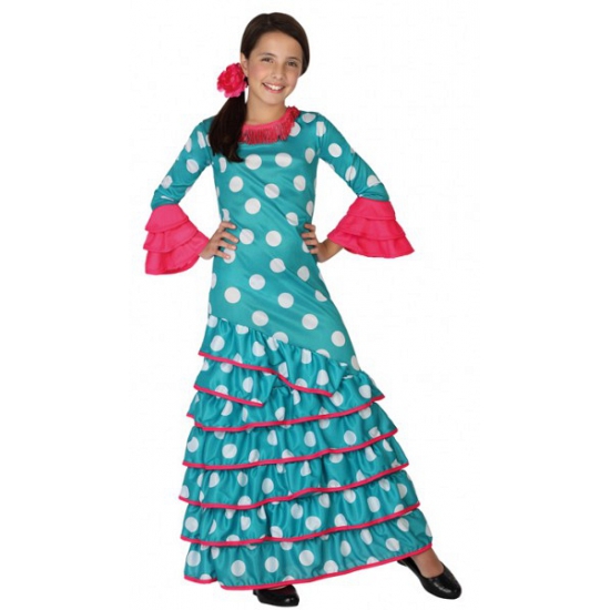 Image of Blauwe Flamenco jurk voor meiden