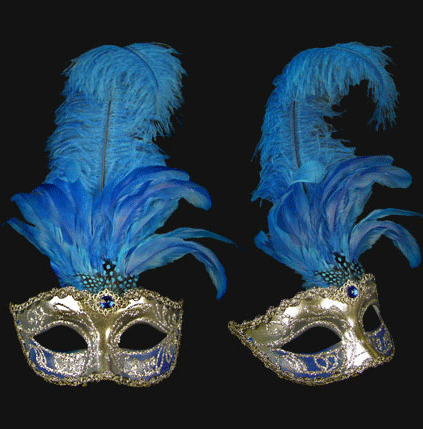 Image of Blauwe veren oogmasker in Venetiaanse stijl