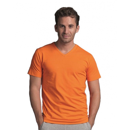 Image of Bodyfit heren t-shirt oranje met V-hals