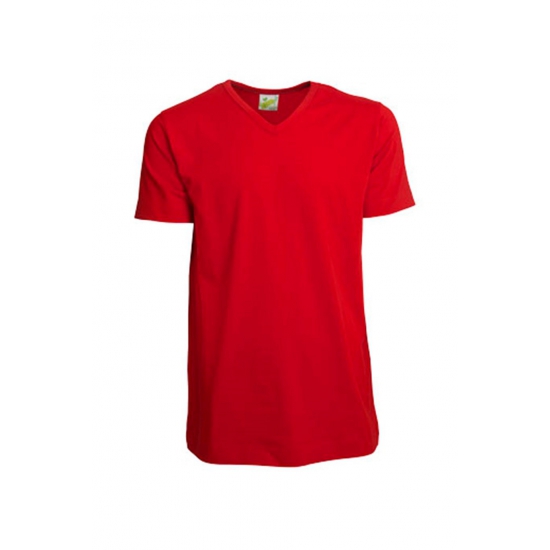 Image of Bodyfit heren t-shirt rood met V-hals