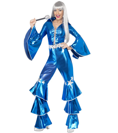 Image of Carnaval Blauw dancing queen kostuum 70s