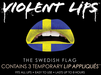 Image of Carnaval Zweden lip tattoo met Zweedse vlag