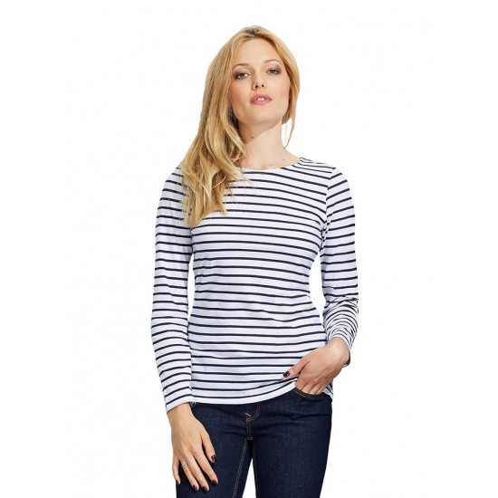 Image of Gestreept dames t-shirt wit/blauw