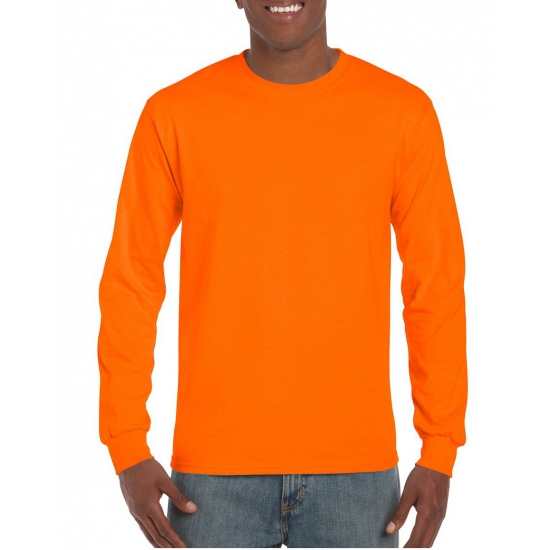 Image of Heren t-shirt lange mouw fluor oranje