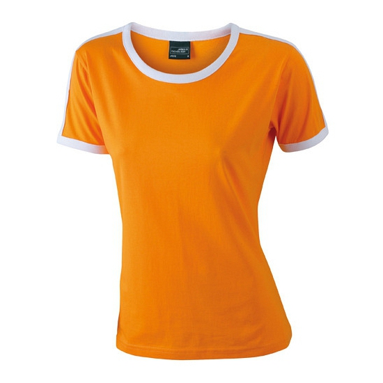 Image of Oranje dames shirt met witte contrast strepen