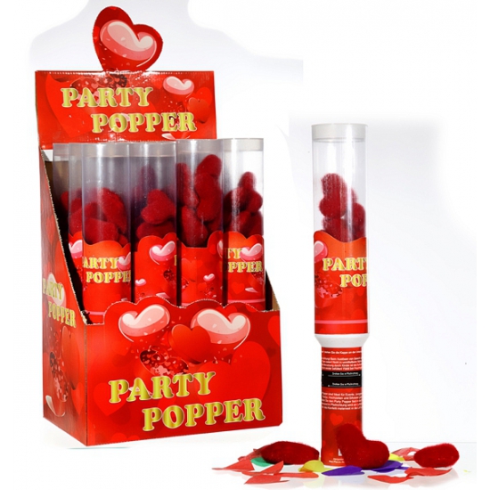Image of Party popper rode pluche hartjes 1x