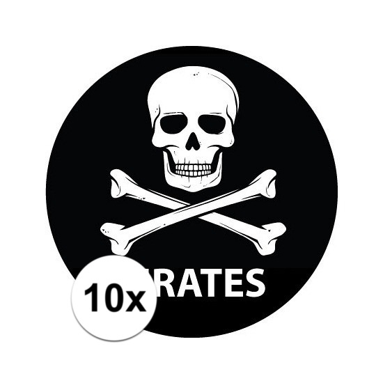 10 stuks zwarte piraten stickers 14,8 cm