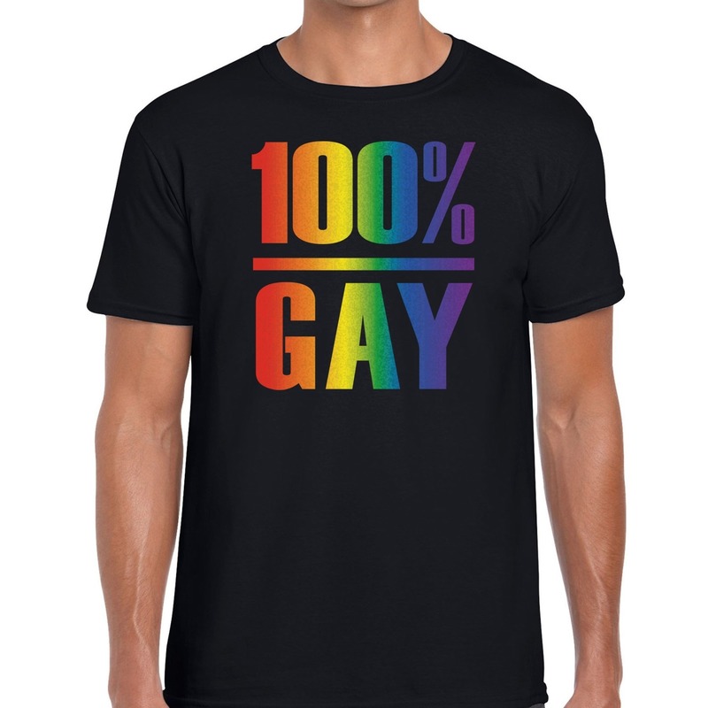 100 procent gay gay pride shirt zwart voor heren