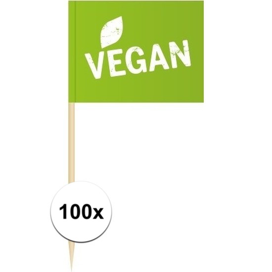 100x Cocktailprikkers Vegan 8 cm vlaggetjes