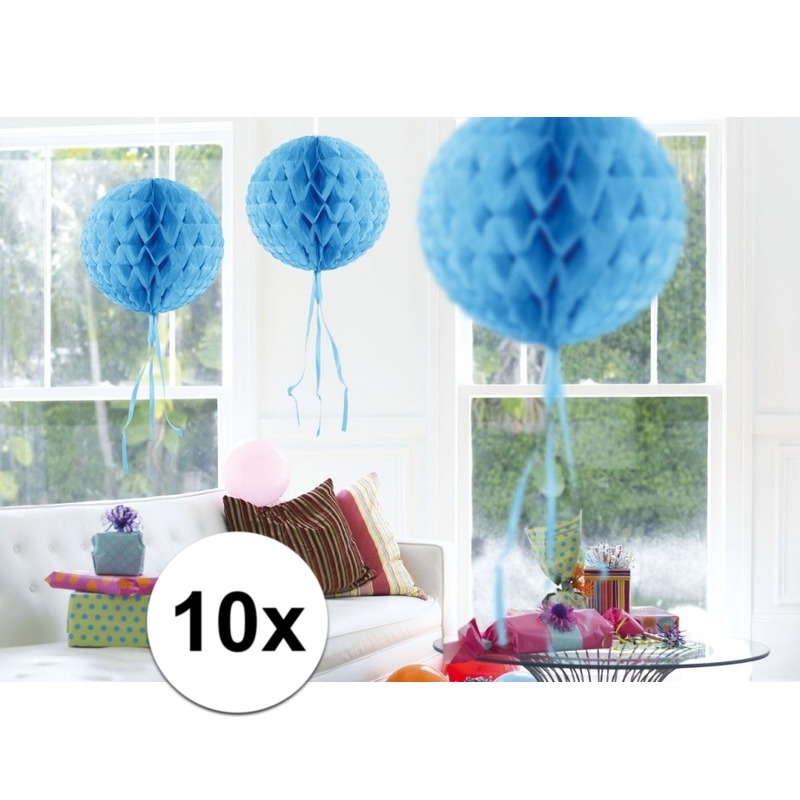 10x feestversiering decoratie bollen baby blauw 30 cm