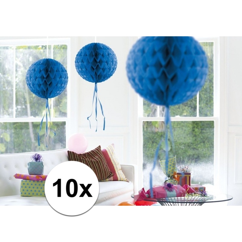 10x feestversiering decoratie bollen blauw 30 cm