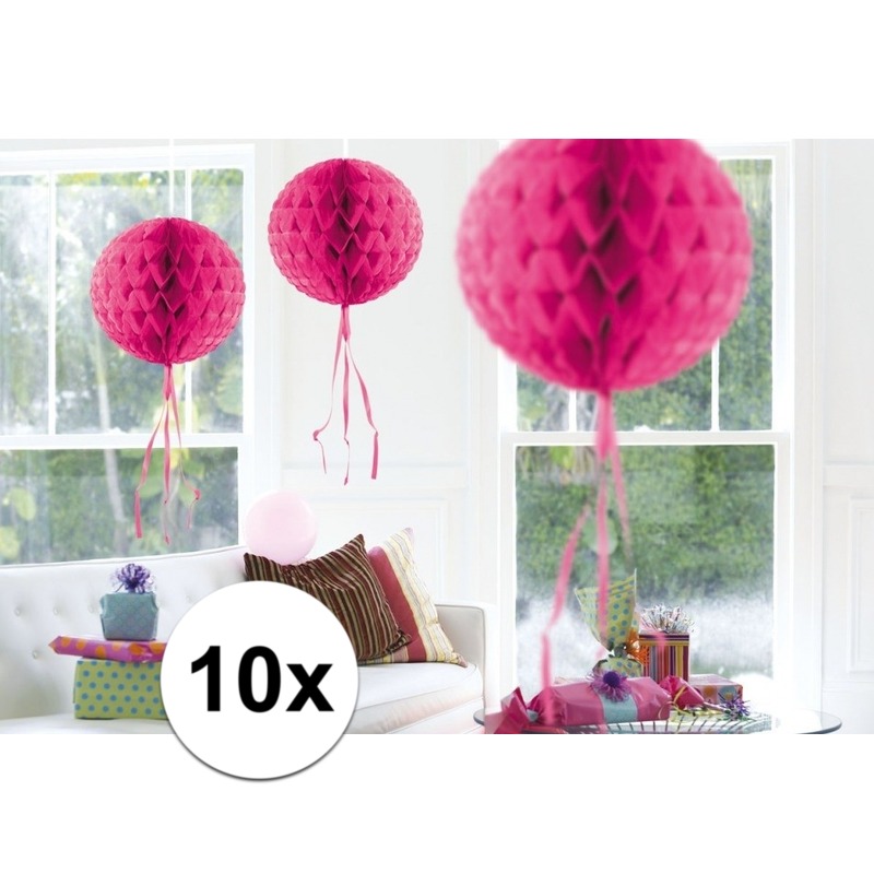 10x feestversiering decoratie bollen fel roze 30 cm