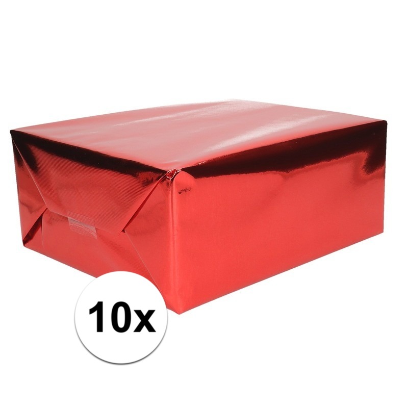 10x Inpakpapier/cadeaupapier rood metallic 400 x 50 cm op rol