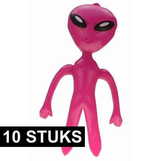 10x Opblaasbare Alien roze 64 cm