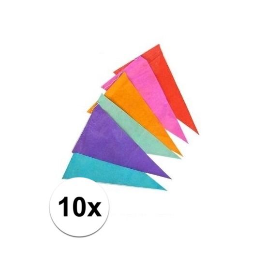 10x Vrolijk gekleurde vlaggenlijn van papier 10 meter
