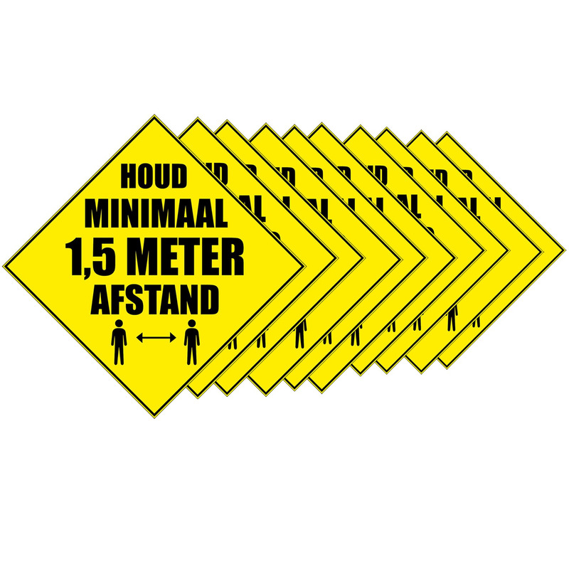 10x Waarschuwingssticker Houd 1,5 meter afstand sticker 10,5 cm