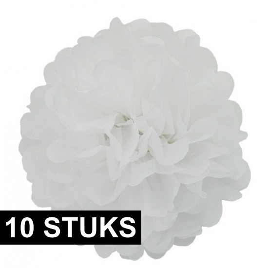 10x Witte decoratie pompoms 35 cm bruiloft versiering
