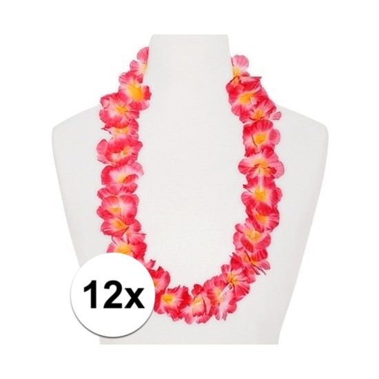 12x Hawaii kransen roze/oranje
