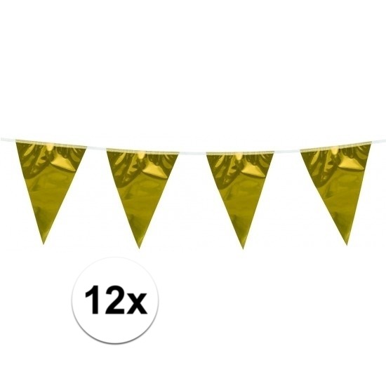12x stuks Vlaggenlijn metallic goud 10 meter
