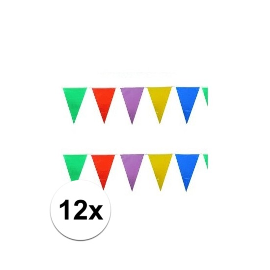 12x Vlaggenlijnen gekleurde vlaggetjes van 10 meter