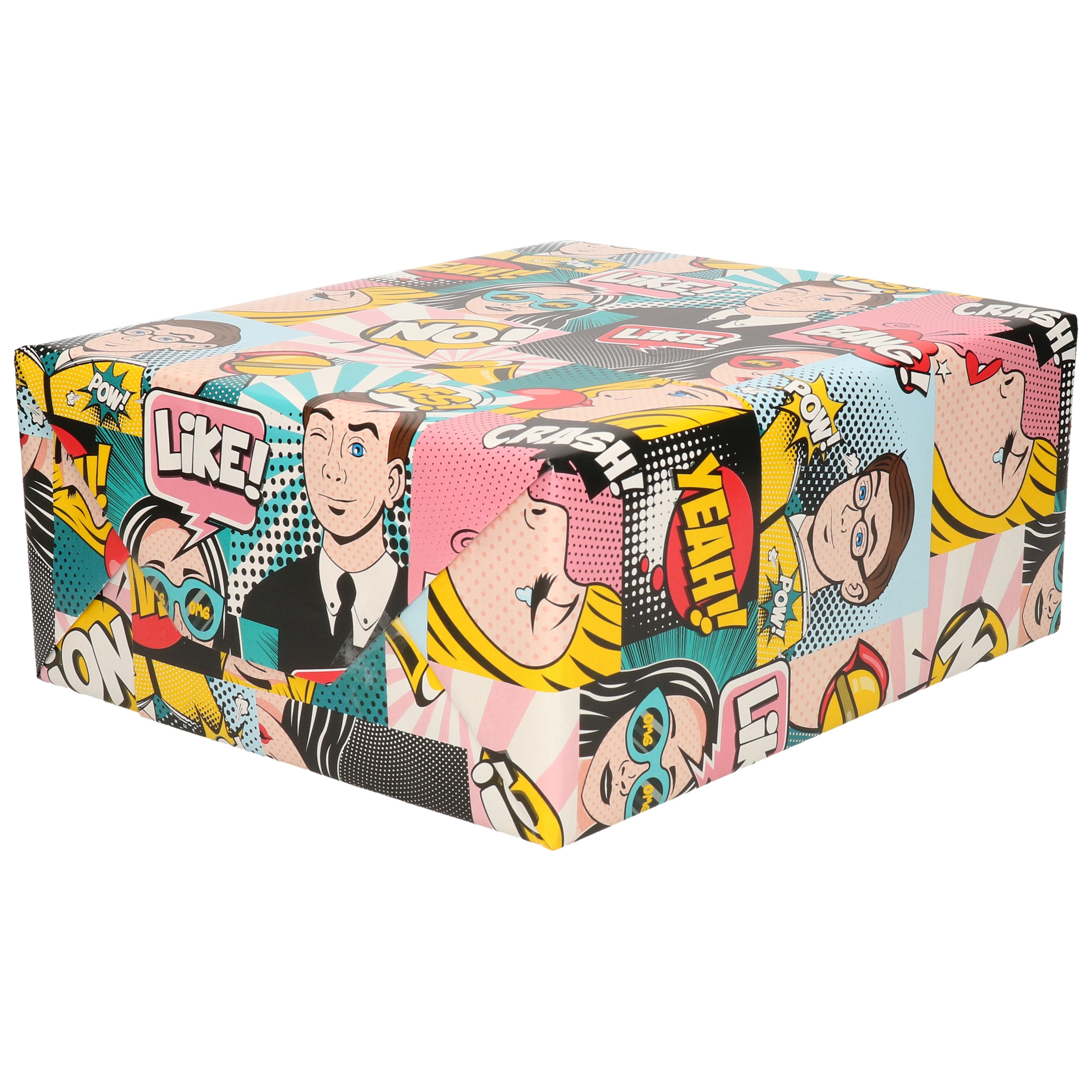 1x Inpakpapier - cadeaupapier gekleurd met comic book - stripverhaal thema 200 x 70 cm