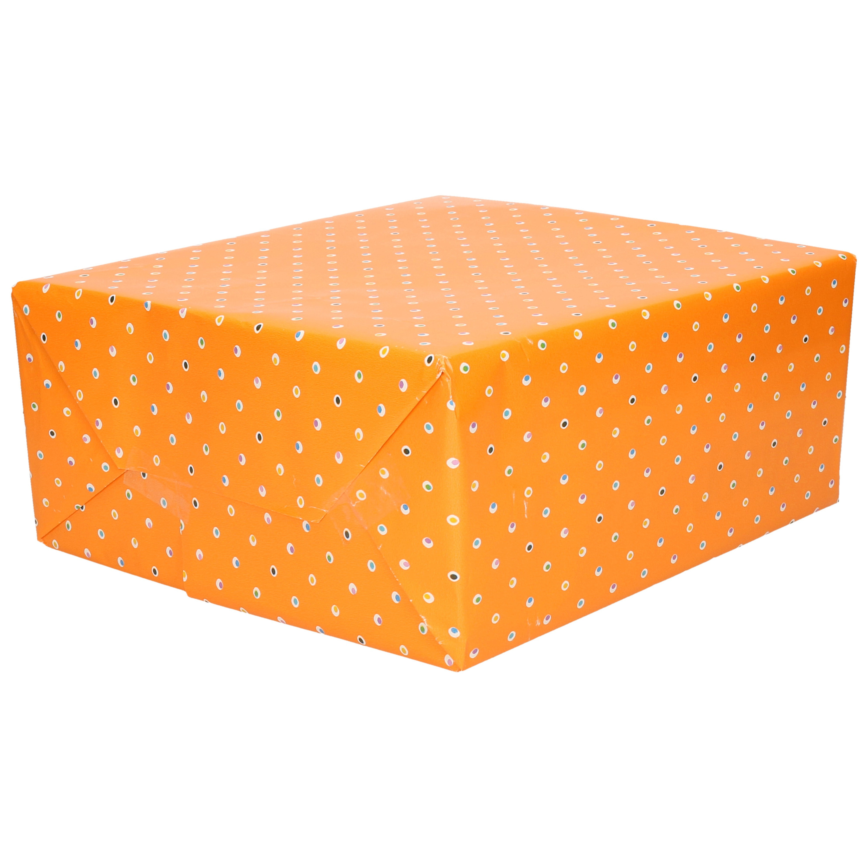 1x Inpakpapier/cadeaupapier oranje met gekleurde stippen motief 200 x 70 cm rol