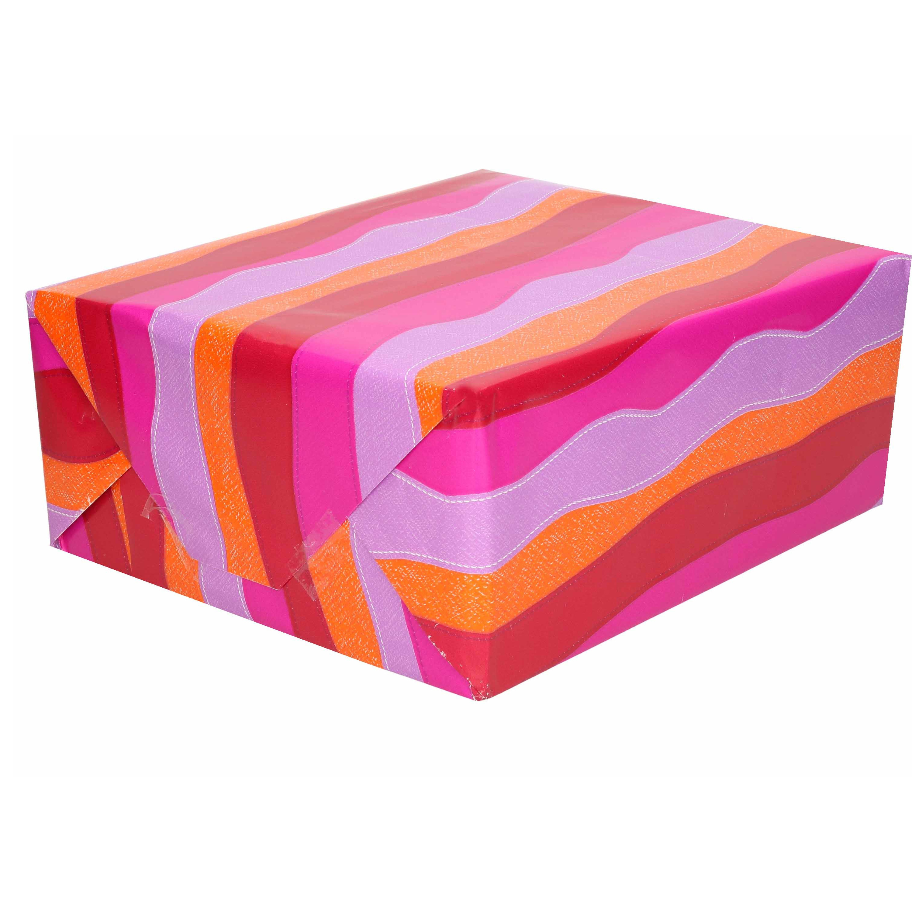 1x Inpakpapier/cadeaupapier roze/paars/oranje/rood in golf 200 x 70 cm