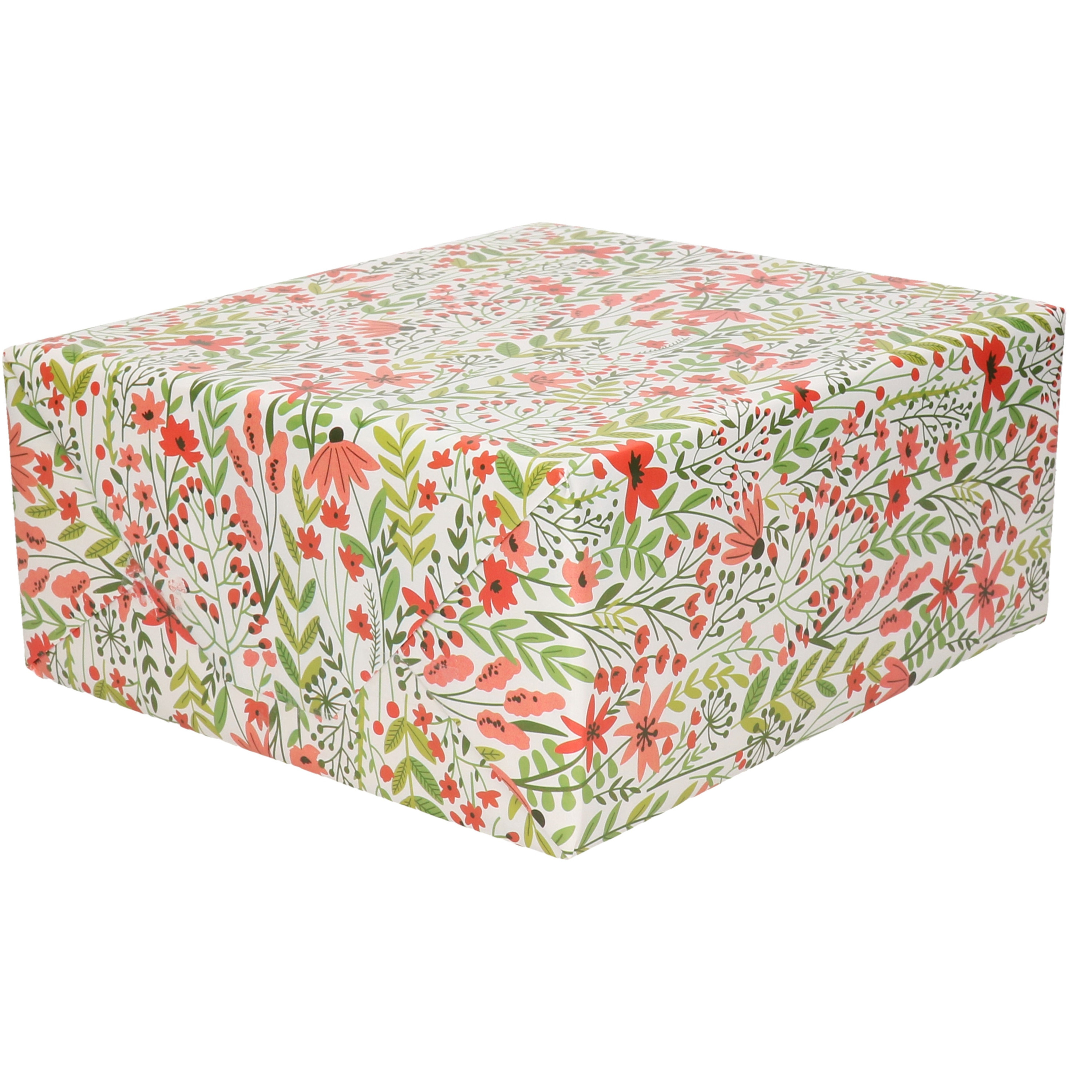 1x Rollen Inpakpapier/cadeaupapier creme met rode bloemen en groene takken 200 x 70 cm