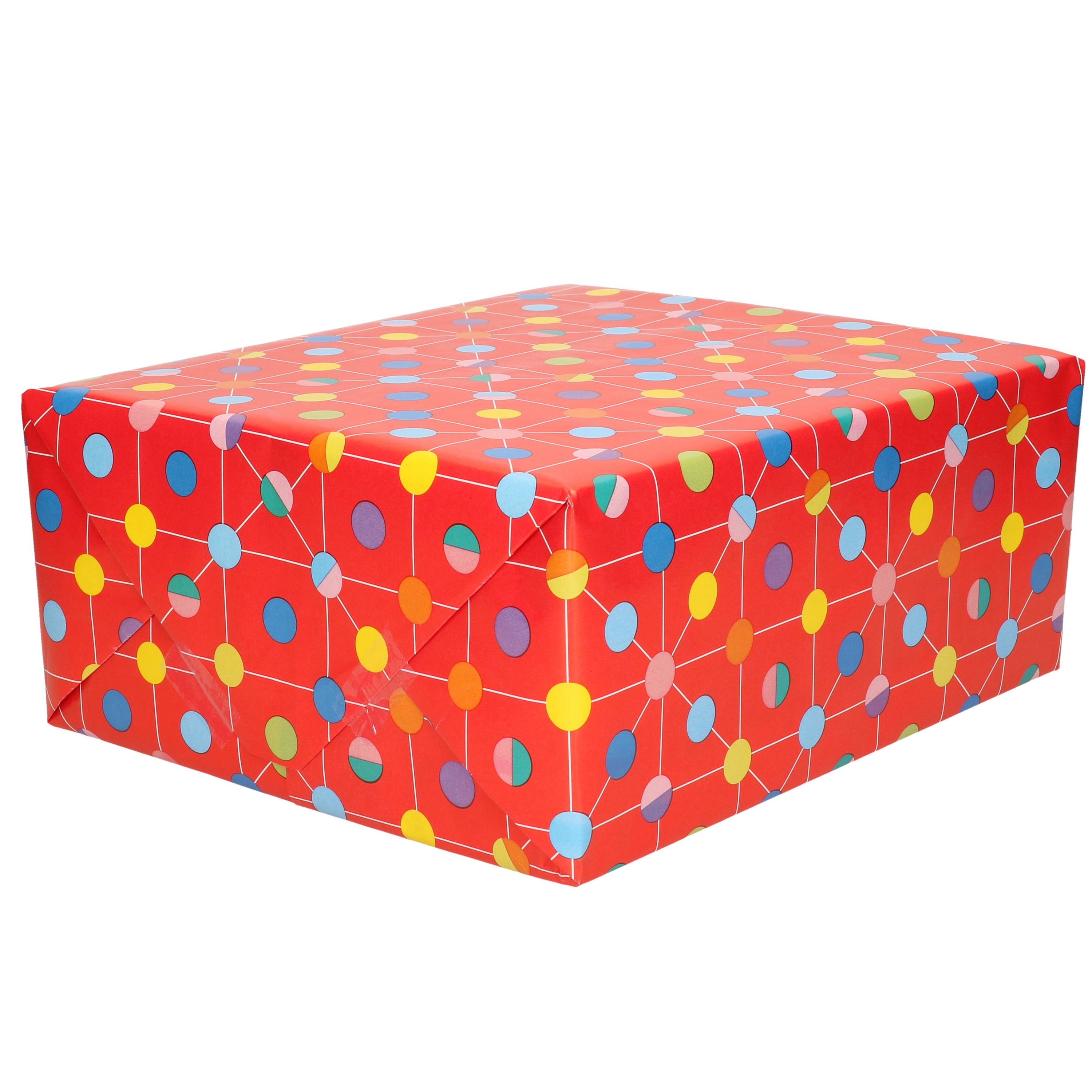 1x Rollen Inpakpapier/cadeaupapier rood met gekleurde stippen design 200 x 70 cm