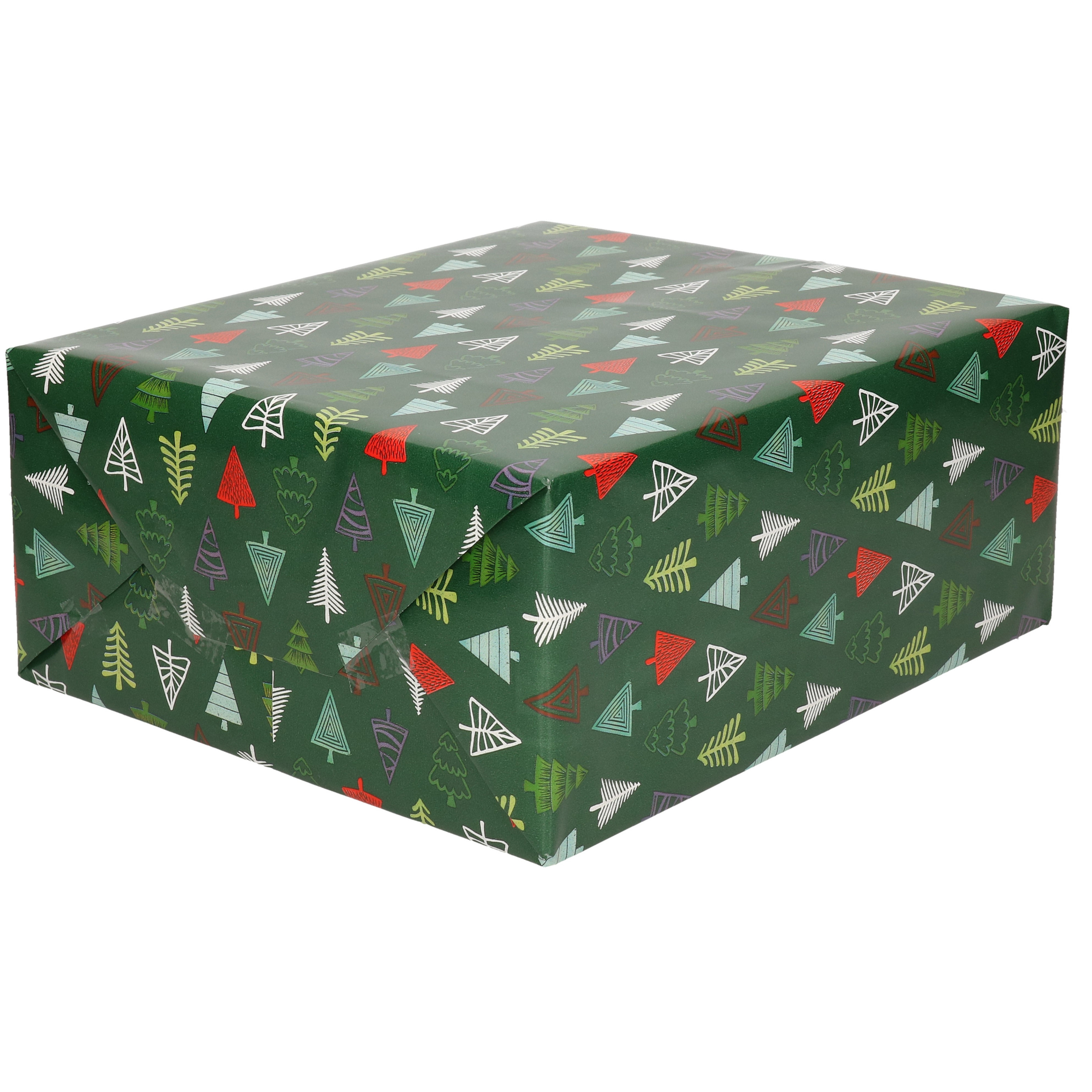 1x Rollen Kerst inpakpapier/cadeaupapier donkergroen met bomen 2,5 x 0,7 m