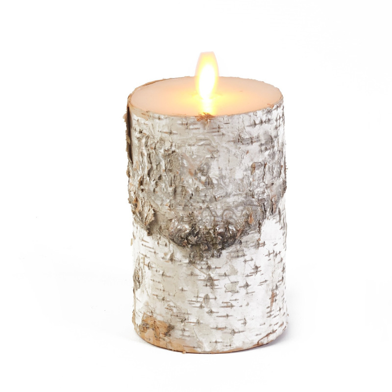 1x Witte berkenhout kleur LED kaarsen / stompkaarsen 12,5 cm