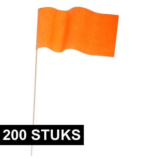 200x Feestartikelen Oranje plastic zwaai vlaggetje