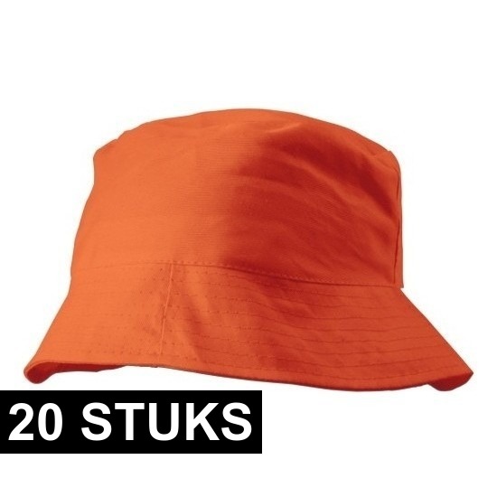 20x Oranje vissershoedjes/zonnehoedjes voor volwassenen