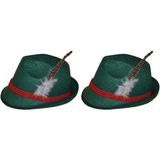 2x Groene Tiroler hoedjes verkleedaccessoires voor volwassenen