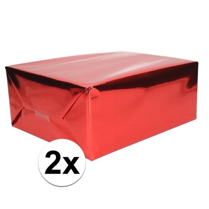 2x Inpakpapier/cadeaupapier rood metallic 400 x 50 cm op rol