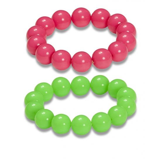 2x Jaren 80 verkleed armbanden neon groen/roze