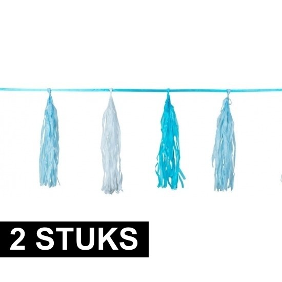 2x Kwast tassel slingers blauw van 3 meter