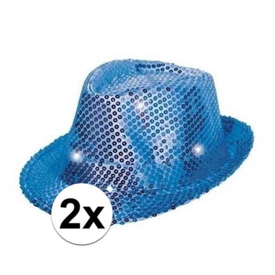 2x Lichtgevende blauwe hoeden volwassenen