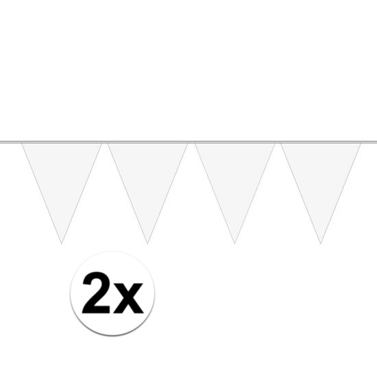 2x Mini vlaggenlijn - slinger versiering wit