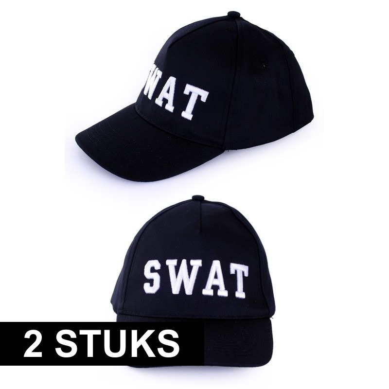 2x Politie SWAT baseball caps verkleedkleding voor volwassenen