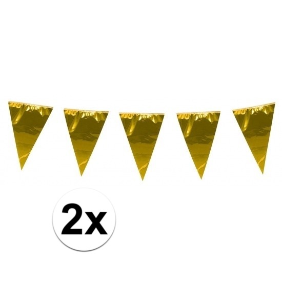 2x stuks XL vlaggenlijnen metallic goud 10 meter