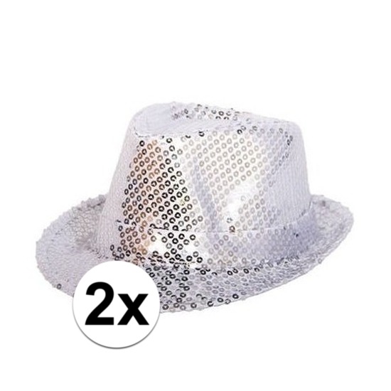 2x Zilveren party hoedjes met glitters