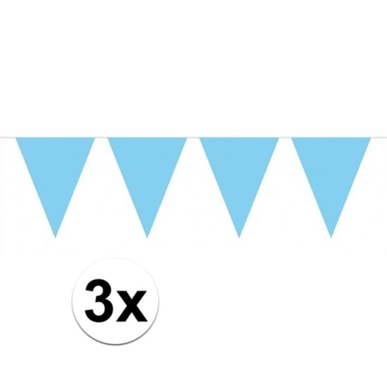 3 stuks Vlaggenlijnen/slingers XXL lichtblauw 10 meter