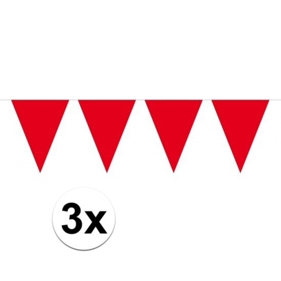 3 stuks Vlaggenlijnen/slingers XXL rood 10 meter